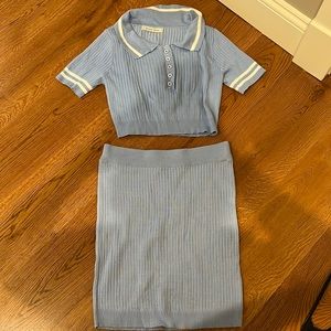 Light blue collar top & mini skirt set